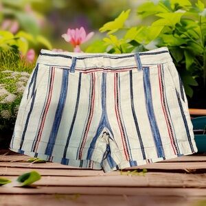 LOFT OUTLET Women’s Ivory/Multicolor 4” Striped Shorts - Size 2